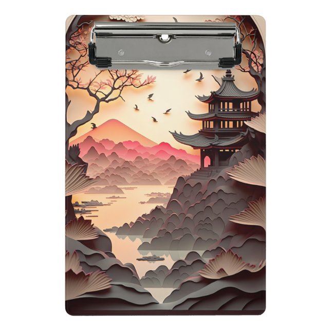 Ancient Chinese Scene Paper Cut Mini Clipboard (Front)