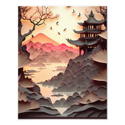 Ancient Chinese Scene Paper Cut Photo Print