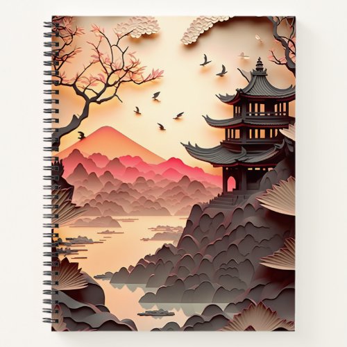 Ancient Chinese Scene Paper Cut Spiral Notebook