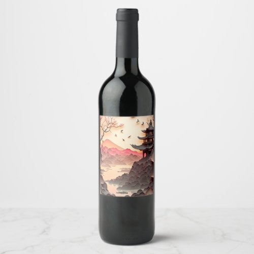 Ancient Chinese Scene Paper Cut Wine Label