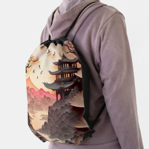 Ancient Chinese Scene PaperCut Drawstring Backpack