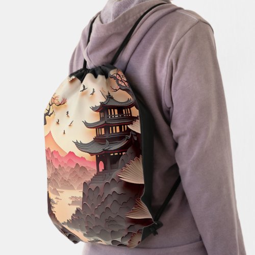 Ancient Chinese Scene PaperCut Drawstring Backpack