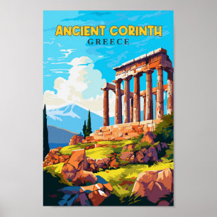 Ancient Corinth Greece Travel Art Vintage Poster