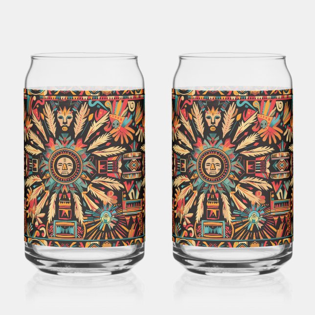 Ancient Cyan "Aztec Dream" Beverage Can Glasses Se (Front)