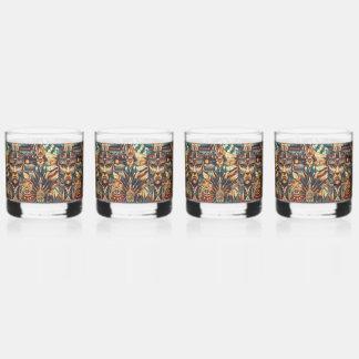 Ancient Cyan "Mesoamerican Motif" 12oz Rocks Glass