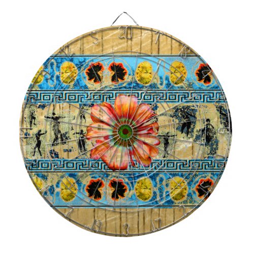 Ancient Dance and bright daisy Dartboard With Darts