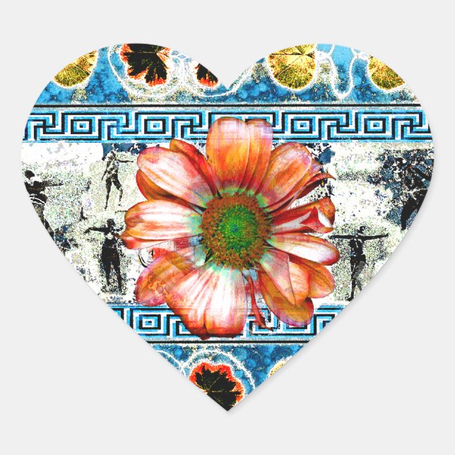 Ancient Dance Orange Daisy Heart Sticker (Front)