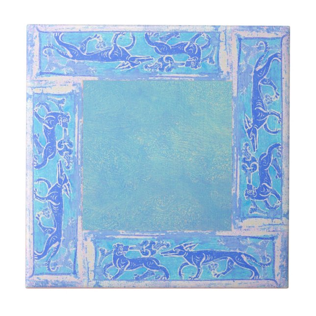 Ancient Designs In Sky Blue Fourth Of Four Ceramic Tile (Front)