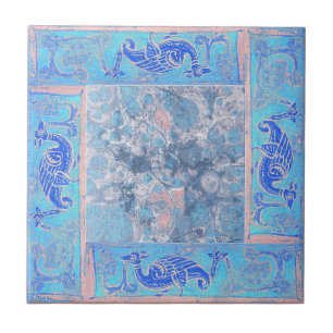 Ancient Designs In Sky Blue Third Of Four Ceramic Tile