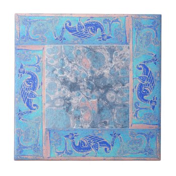 Ancient Designs In Sky Blue Third Of Four Ceramic Tile by OldArtReborn at Zazzle