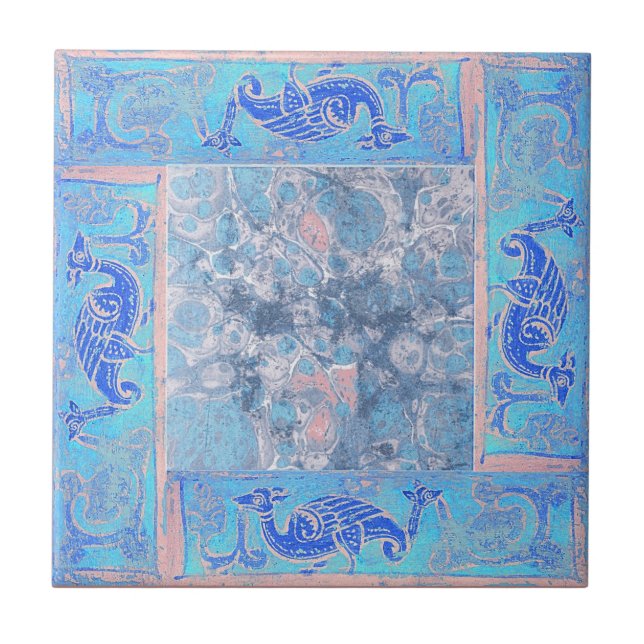 Ancient Designs In Sky Blue Third Of Four Ceramic Tile (Front)