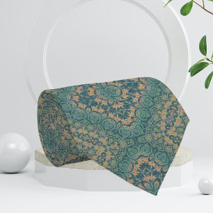 Ancient Distressed Damask Boho Teal And Beige Neck Tie