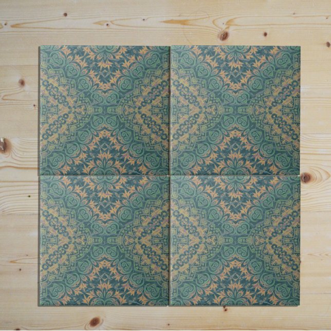 Ancient Distressed Damask Teal And Beige Ceramic Tile (Creator Uploaded)