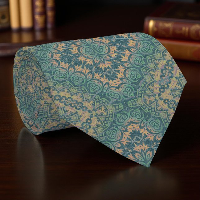 Ancient Distressed Damask Teal Beige Boho Vintage Neck Tie (Creator Uploaded)