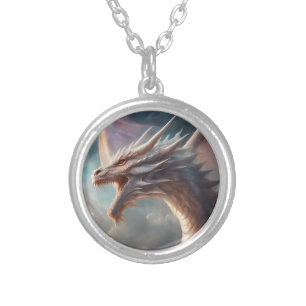 Ancient Dragon Mythic Guardian Art Silver Plated Necklace