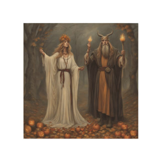 Ancient druids celebrating Samhain Wood Wall Art