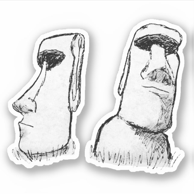 Ancient Easter Island Statues Sketch Sticker (Front)