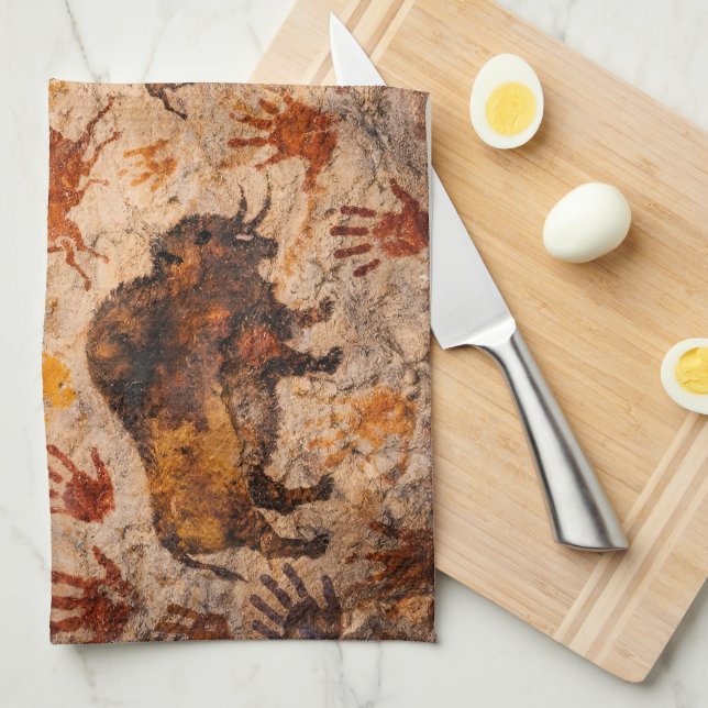 Ancient echoes cave painting and hand print tea to kitchen towel (Quarter Fold)