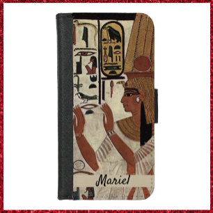 Ancient Egypt Goddess Black and Beige iPhone 8/7 Wallet Case