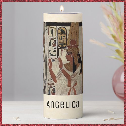 Ancient Egypt Goddess Black and Beige Pillar Candle