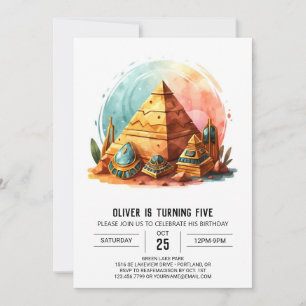 Ancient Egypt Gold Editable Pyramids Birthday Invitation