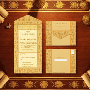 Ancient Egypt Hieroglyphic Motifs Wedding Foil All In One Invitation