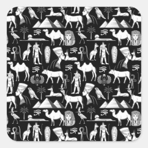 Ancient Egypt Hieroglyphic Symbol Pattern Square Sticker