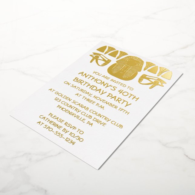 Ancient Egypt King Tut Themed Custom Party Foil Invitation (Rotated)