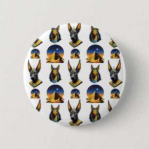 Ancient Egypt Pyramid Anubis Pattern Design Button