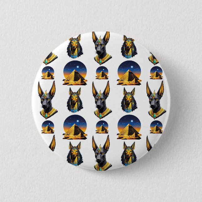Ancient Egypt Pyramid Anubis Pattern Design  Button (Front)