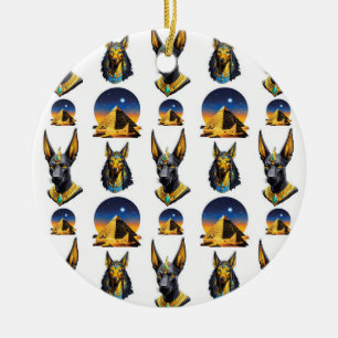 Ancient Egypt Pyramid Anubis Pattern Design Ceramic Ornament