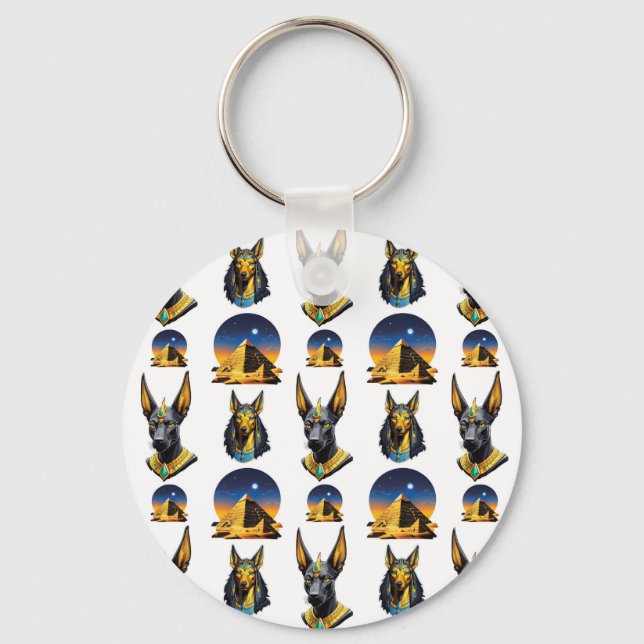 Ancient Egypt Pyramid Anubis Pattern Design  Keychain (Front)