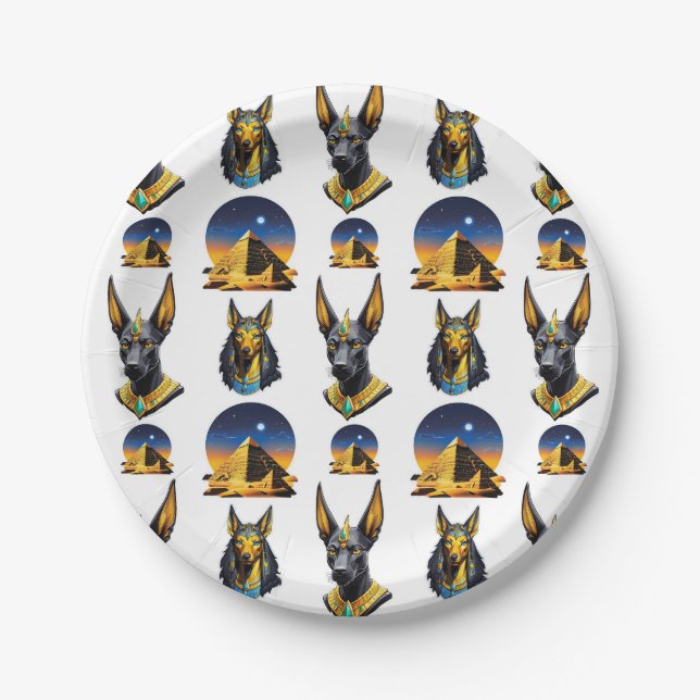 Ancient Egypt Pyramid Anubis Pattern Design  Paper Plates (Front)