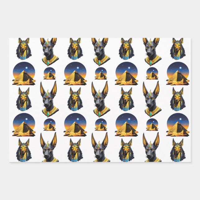 Ancient Egypt Pyramid Anubis Pattern Design  Wrapping Paper Sheets (Front)