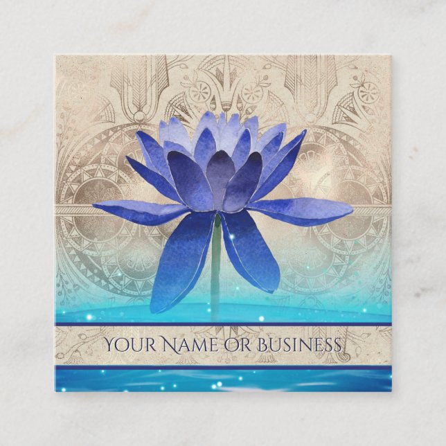Ancient Egypt Styled Lotus Flower New Age Square Business Card (Front)