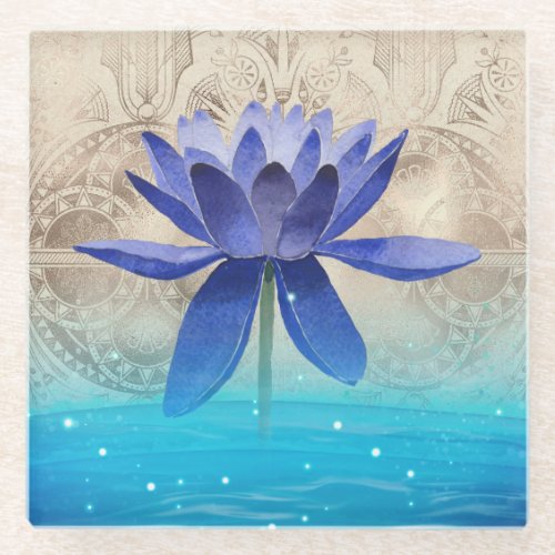 Ancient Egypt Styled Magic Blue Lotus Flower Glass Coaster