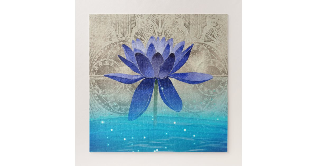 Ancient Egypt Styled Magic Blue Lotus Flower Poste Jigsaw Puzzle | Zazzle