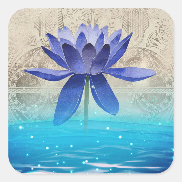 Ancient Egypt Styled Magic Blue Lotus Flower Square Sticker Zazzle