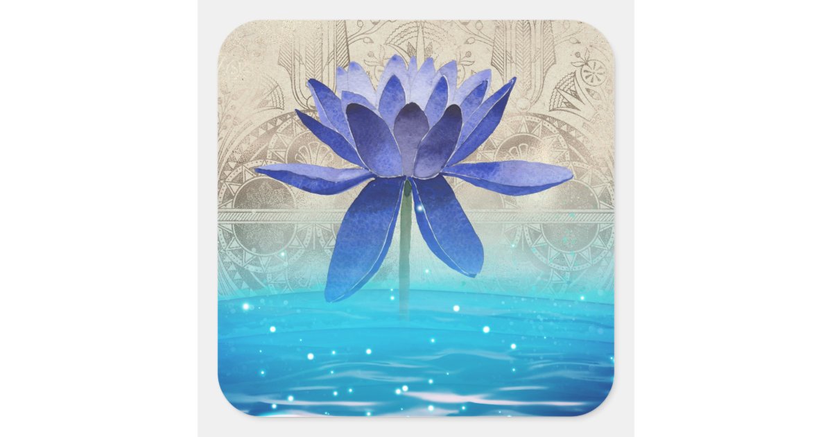 Ancient Egypt Styled Magic Blue Lotus Flower Square Sticker | Zazzle