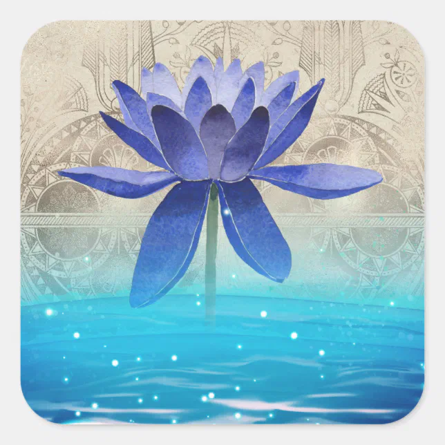 Ancient Egypt Styled Magic Blue Lotus Flower Square Sticker | Zazzle