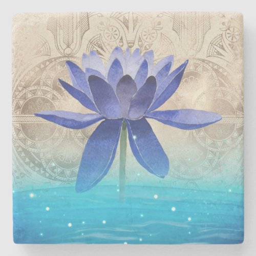 Ancient Egypt Styled Magic Blue Lotus Flower Stone Coaster