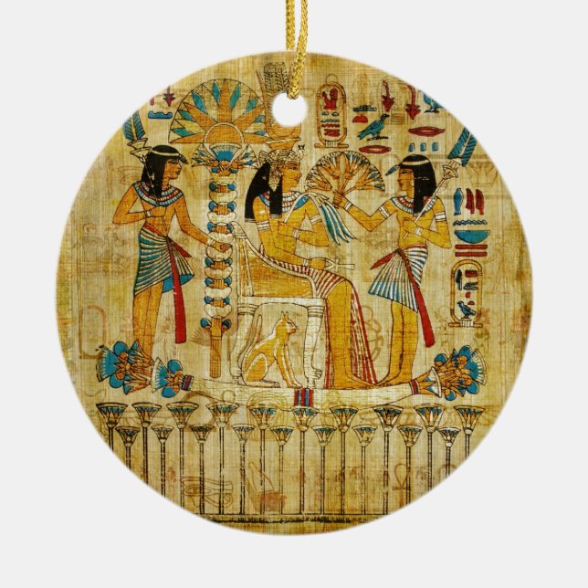 Ancient Egypt Tapestry Scroll Heirogliphics Ceramic Ornament (Front)