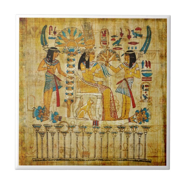 Ancient Egypt Tapestry Scroll Heirogliphics Ceramic Tile (Front)