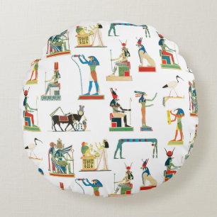Ancient Egypt Vintage Egyptian Pattern Round Pillow