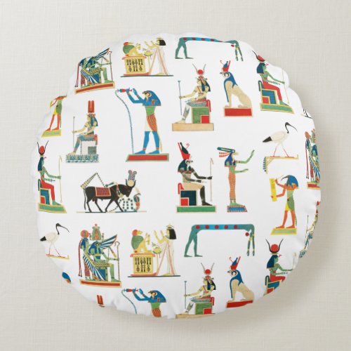 Ancient Egypt Vintage Egyptian Pattern  Round Pillow