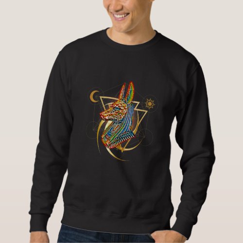 Ancient Egyptian Anubis Head  Color Sacred Geometr Sweatshirt