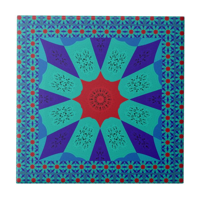 Ancient Egyptian Art: A Vibrant Mandala.  Ceramic Tile (Front)