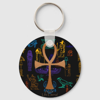 Ancient Egyptian Art Symbols & Copper Ankh Keychain