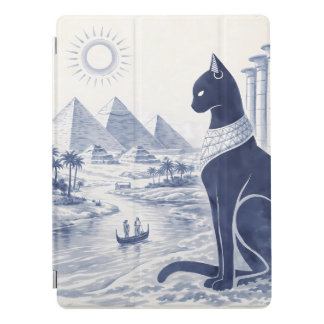 Ancient Egyptian Bastet Cat and Pyramids Blue iPad Pro Cover