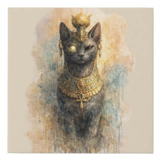 Ancient Egyptian Bastet Cat Goddess Watercolor Art Faux Canvas Print